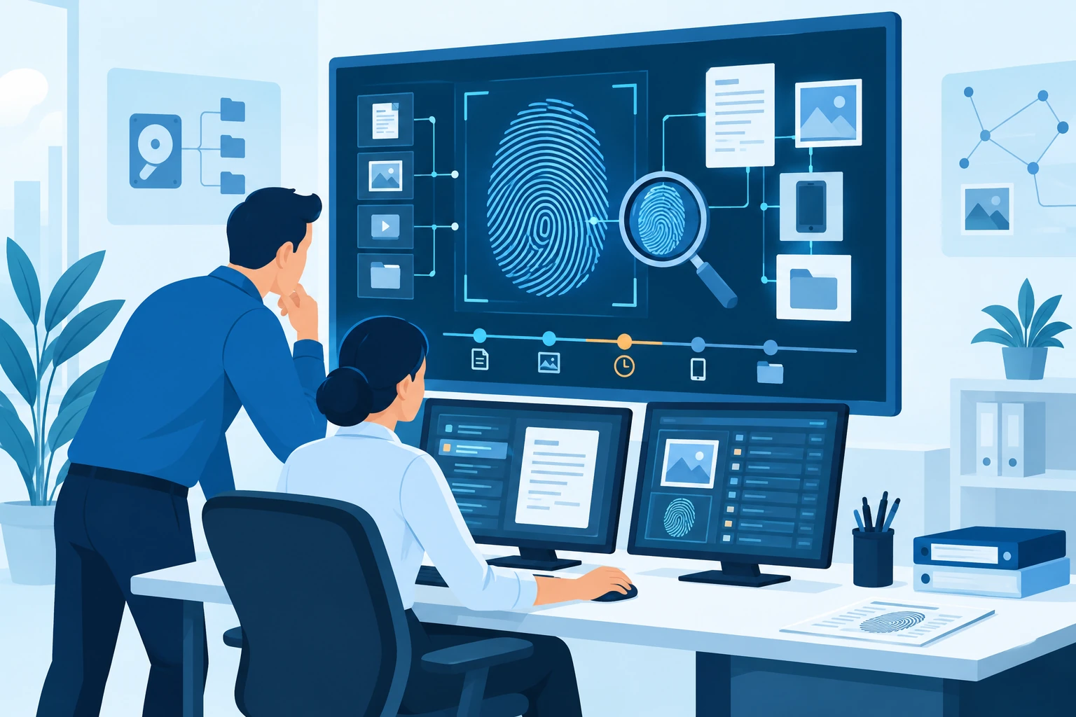 Digital Forensics — cartoon illustration